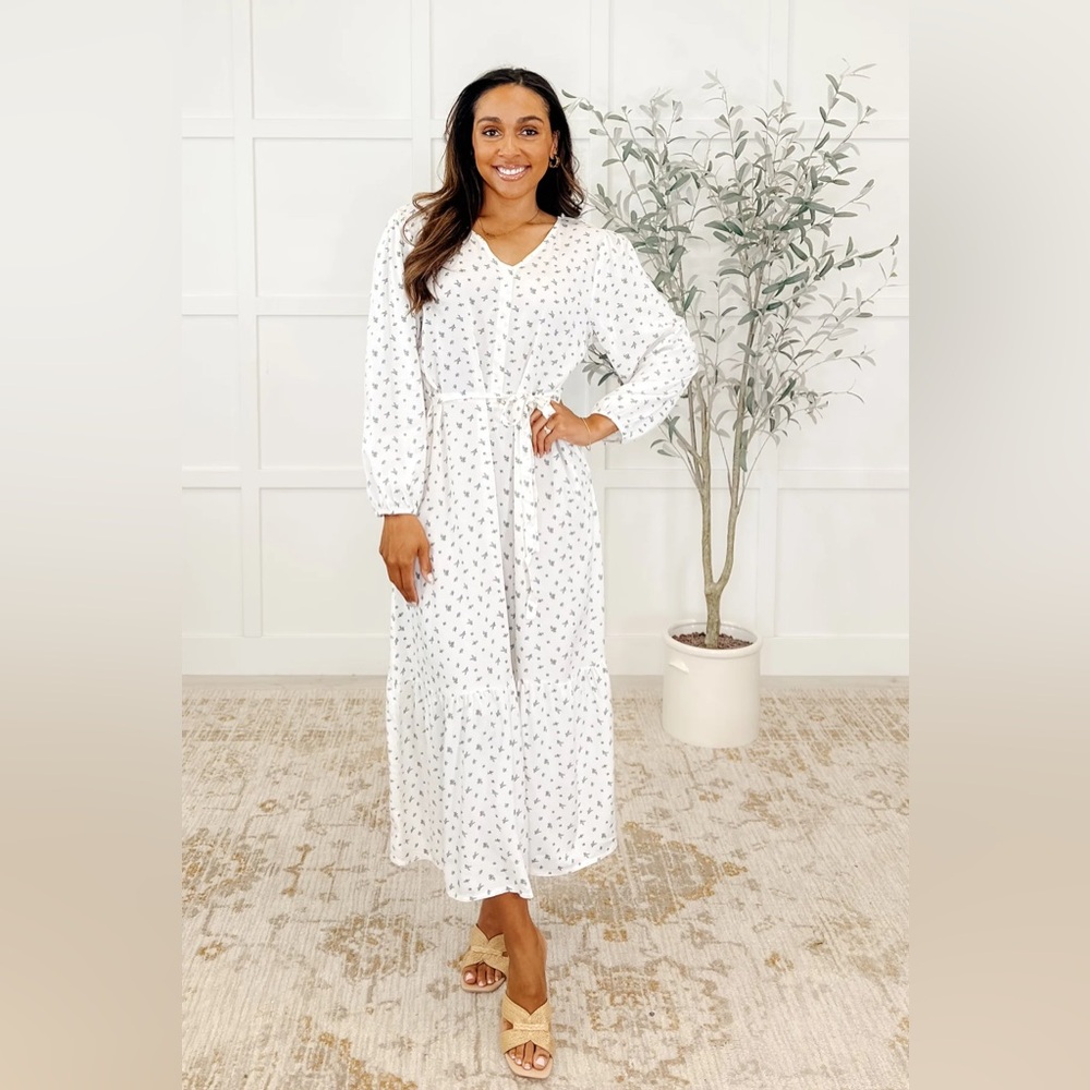 Maple Floral Tiered Maxi Dress with Waist Tie & Pockets-Medium